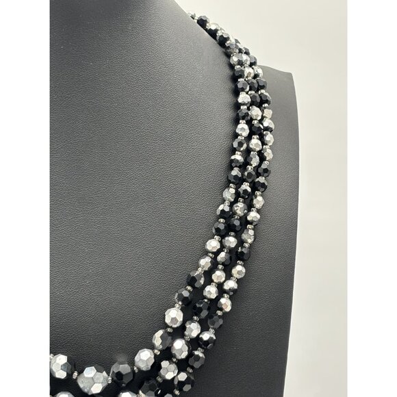 Vintage Necklace Black AB Crystals 3 Strands Adjustable from 18" to 20" Unsigned - Picture 7 of 14
